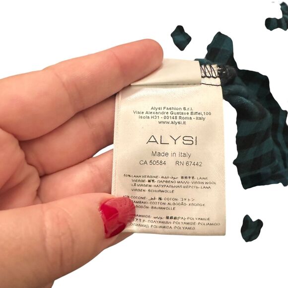 ALYSI Checkered Tunic Sequin Collar Teal Sz 4 - Picture 4 of 4